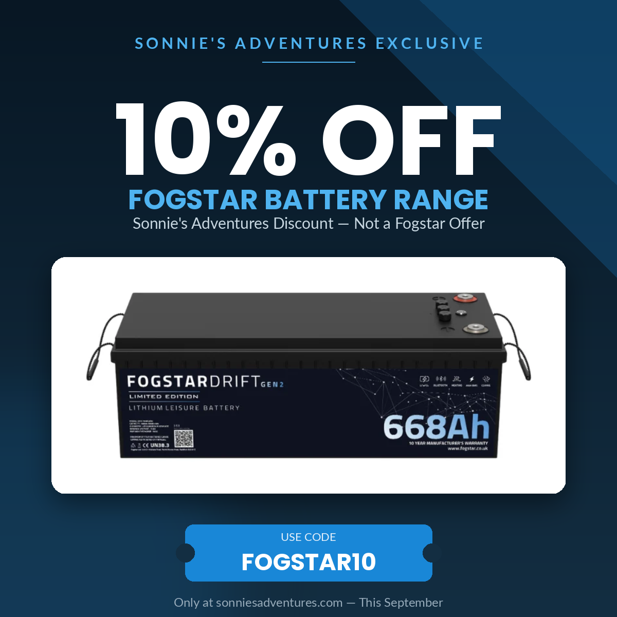 September Fogstar Leisure Battery Sale | 10% Off Code
